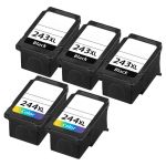 High Yield Canon Ink Cartridge 243 244 XL 5-Pack: 3 PG-243XL Black, 2 CL-244XL Tri-color
