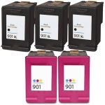 HP 901XL High Yield Black &amp; Color 5-pack Ink Cartridges