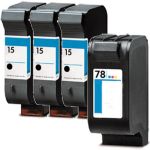 HP 15 Black &amp; HP 78 Color 4-pack Ink Cartridges