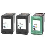 HP 74 &amp; 75 Ink Cartridges Combo Pack of 3: 2 x 74 Black, 1 x Tri-Color