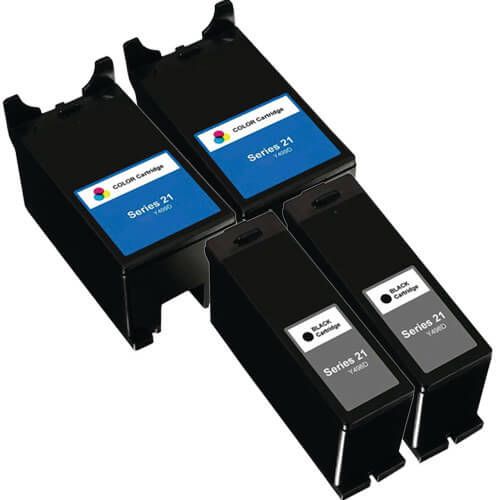 Dell (Series 21) Y498D Black & Y499D Color 4-pack Ink Cartridges