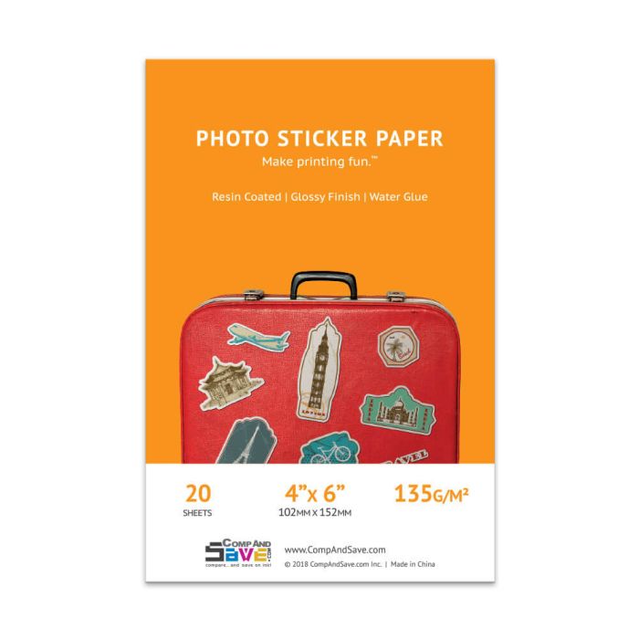 Premium 4x6 Glossy Inkjet Photo Sticker Paper - 20 sheets