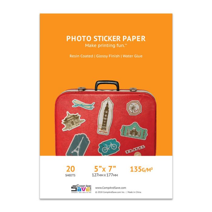 Premium 5x7 Glossy Inkjet Photo Sticker Paper - 20 sheets
