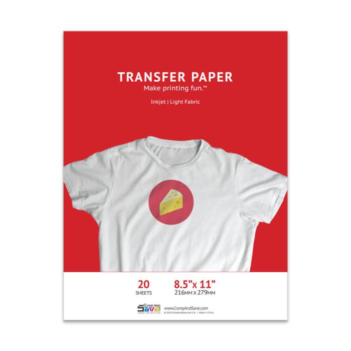 Premium 8.5x11 T-shirt Transfers, 20-sheet, Light Fabric