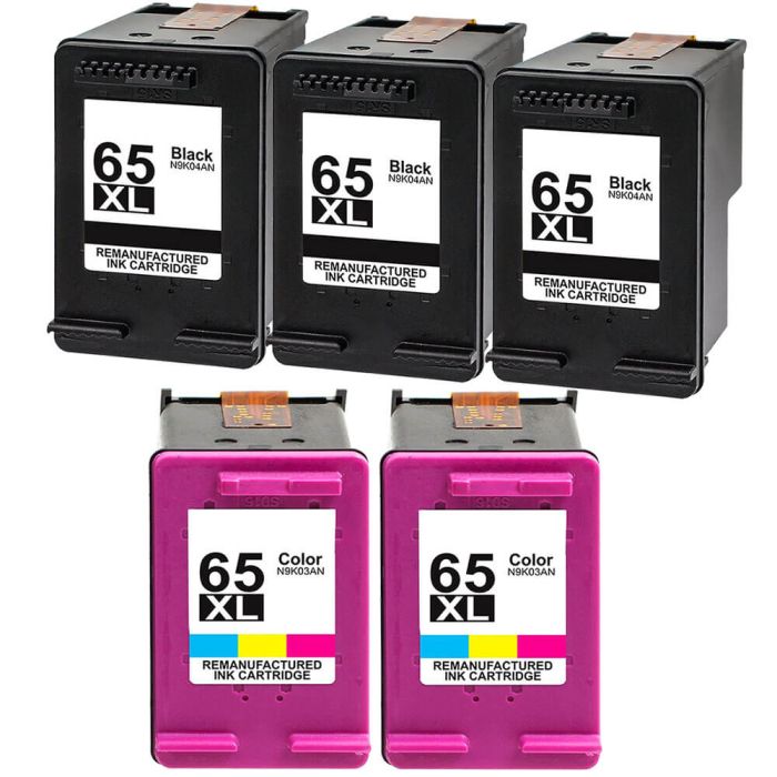 HP 65XL High Yield Black & Color 5-pack Ink Cartridges