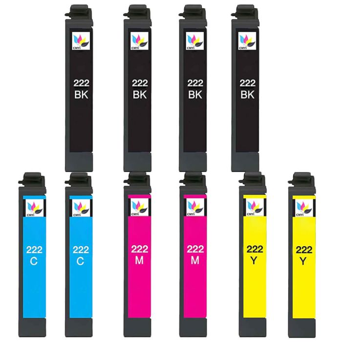 Epson Ink 222 Cartridges Combo Pack of 10: 4 Black, 2 Cyan, 2 Magenta, 2 Yellow