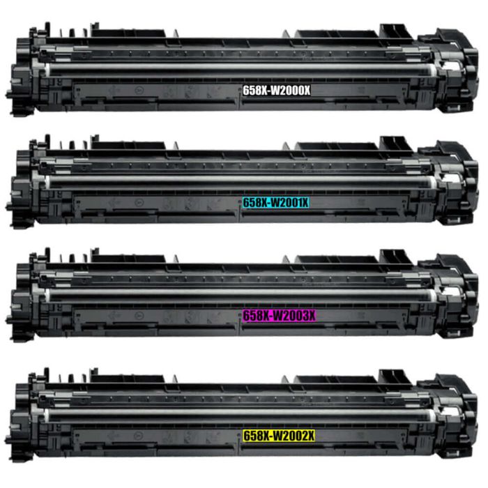 High Yield HP 658X Toner Cartridges 4-Pack: 1 Black, 1 Cyan, 1 Magenta and 1 Yellow