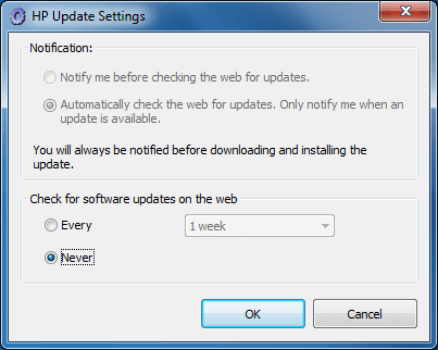 Update settings on HP Printer