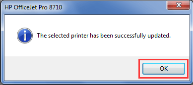 Printer has been successfully updated notification