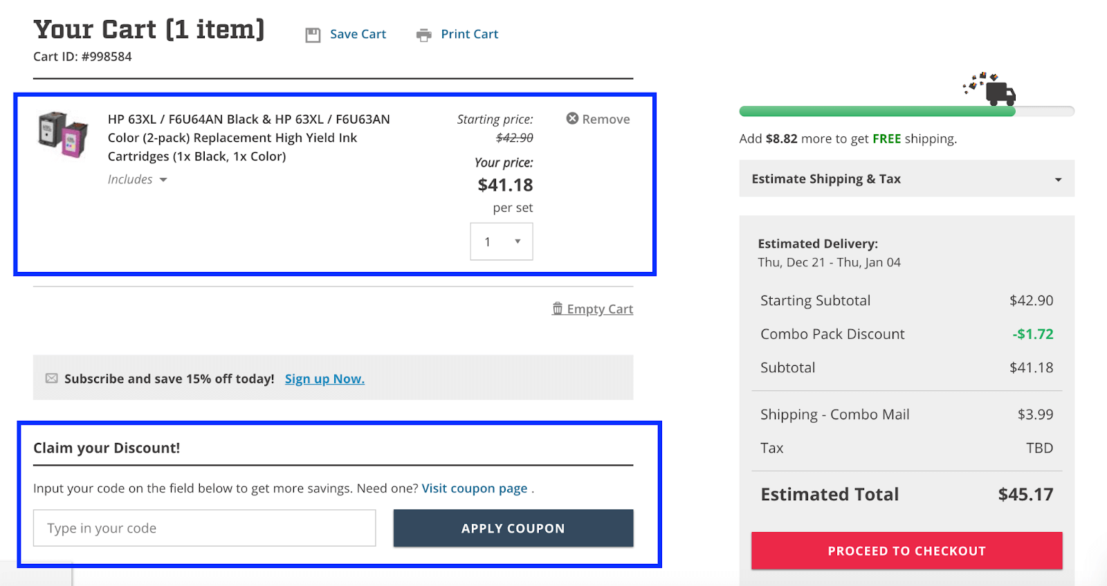 cart page