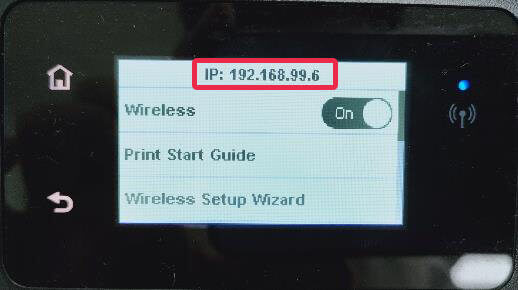 Printer IP Address located on top of printer's display screen
