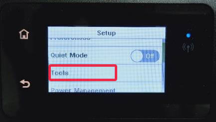 Tools menu on setup menu interface